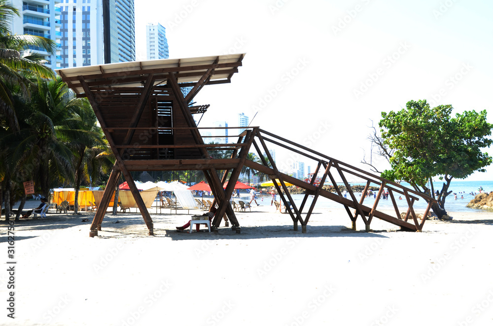 Fototapeta premium Lifeguard area, Bocagrande beach, Cartagena de Indias