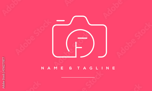 a line art icon logo of camera with letter F