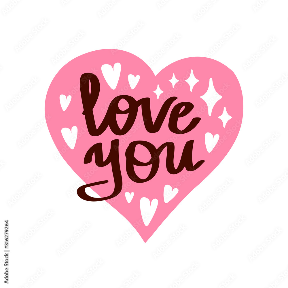 I love you beautiful lettering text with pink heart Stock Vector