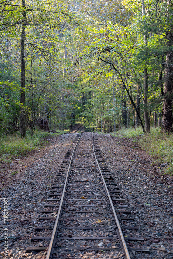 Railroad tracks run through the woods in Broken Bow, Oklahoma. Railroad tracks run through the woods in Broken Bow, Oklahoma.