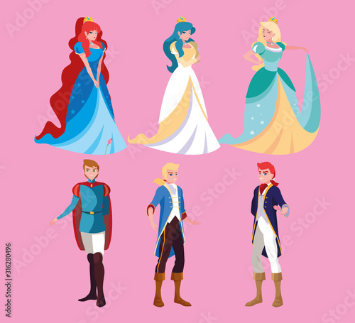 set of icons prince and princess