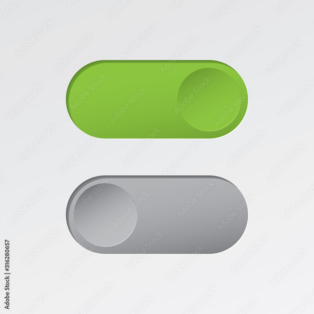 On and Off Blank Toggle Switch Round Debossed Buttons Modern Devices User Interface Mockup or Template - Green and Grey on White Background - Gradient Graphic Design On and Off Blank Toggle Switch Round Debossed Buttons Modern Devices User Interface Mockup or Template - Green and Grey on White Background - Gradient Graphic Design