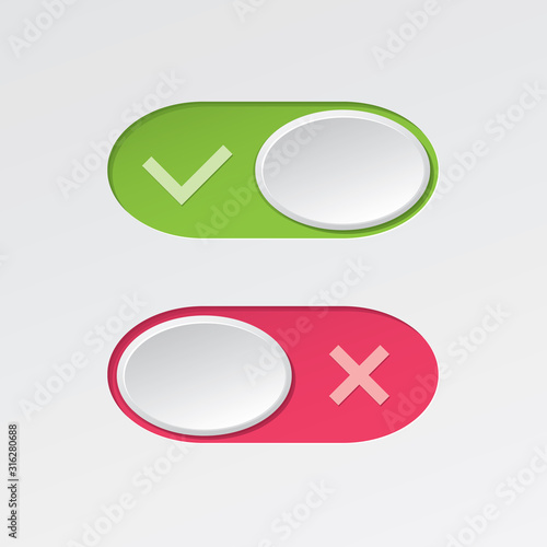 Free Download On and Off Ellipse Toggle Switch Buttons with Check Marks Modern Devices User Interface Mockup or Template - Green and Red on White Background - Gradient Graphic  Design - GFXLoad