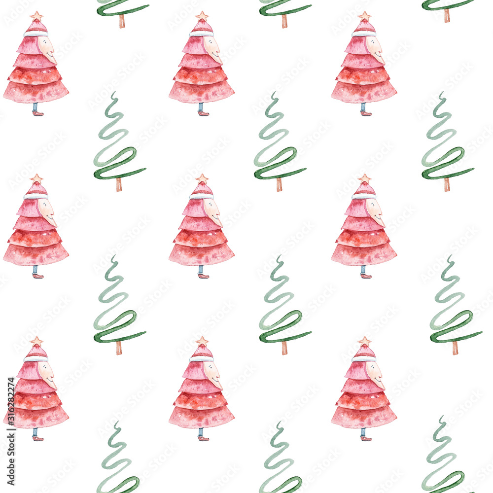 Watercolor seamless pattern with New Year clipart. Perfect for print, scrapbooking, wrapping paper, baby room wallpaper. Happy Christmas Watercolor seamless pattern with New Year clipart. Perfect for print, scrapbooking, wrapping paper, baby room wallpaper. Happy Christmas
