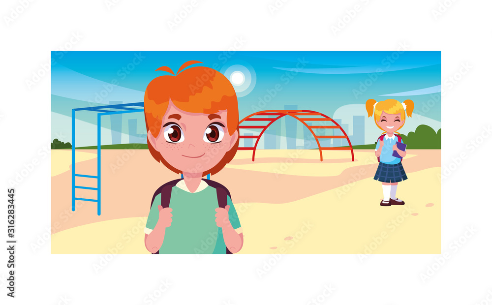 scene of children smiling and playing in park, back to school scene of children smiling and playing in park, back to school