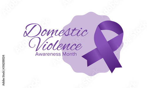 Domestic Violence Awareness Month in October. Celebrate annual in United States. Awareness purple ribbon. Day of Unity. Prevention campaign. Stop women abuse. Poster, banner and background. Vector