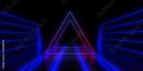 3D abstract background with neon lights. neon tunnel.3d illustration