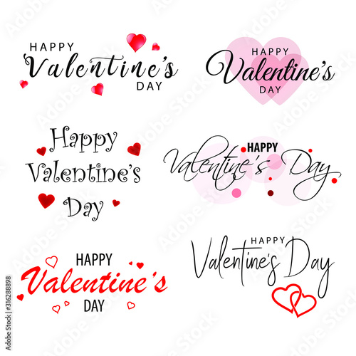 Set of Valentine's Day text on a white background. Isolated. Design elements for prints, web pages, invitation, gift and greetings card, banners and templates