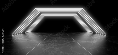 Obraz na płótnie Beautiful composition of white neon lights on a black background. 3d rendering image. w salonie