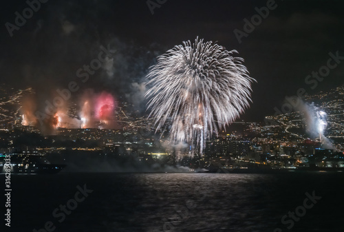 Fireworks show on New Year's Eve night in Funschal Madeira photo