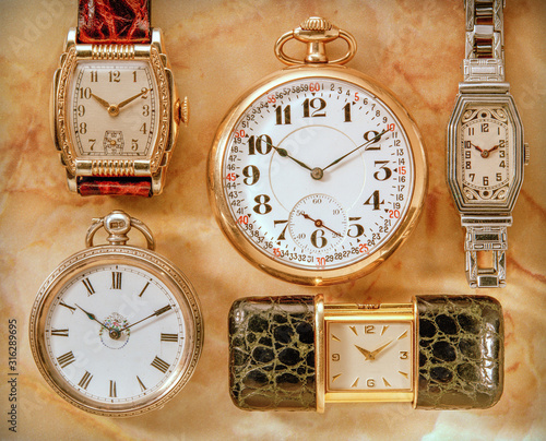vintage watches on marble background