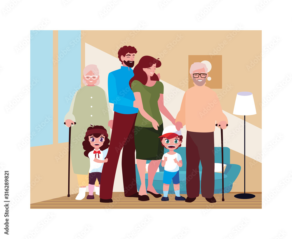 big family together in living room, three generations big family together in living room, three generations