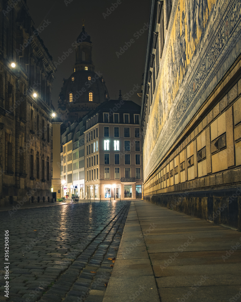 Dresden's streets at night. Germany