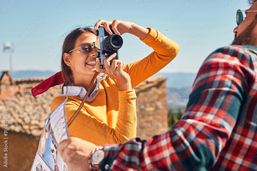 Girl with man in love, enjoying in vacation together
