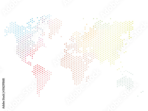 Dotted map of World. Colorful halftone design. Simple flat vector illustration