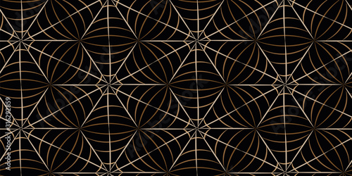 A spiderwebs ornament seamless vector pattern on a dark background. Moody surface print design. Great for halloween.
