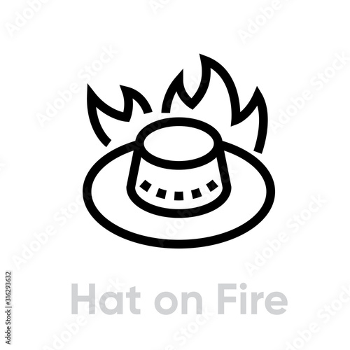 Australian Hat on Fire Abstract logo vector icon. Editable line