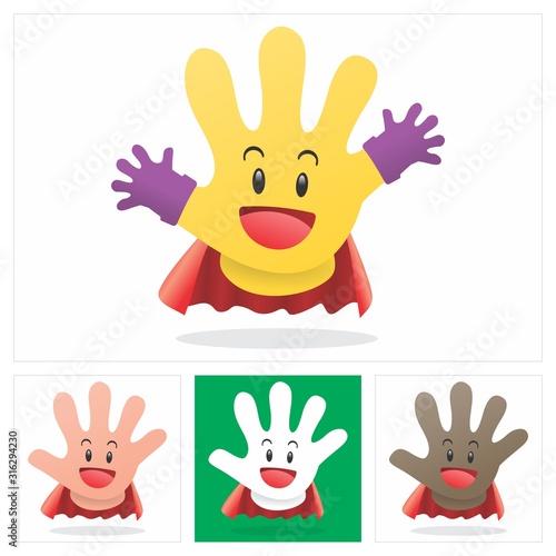 Super Hand (Super Hero Handyman). Cartoon Style Character Design Vector Illustration. 