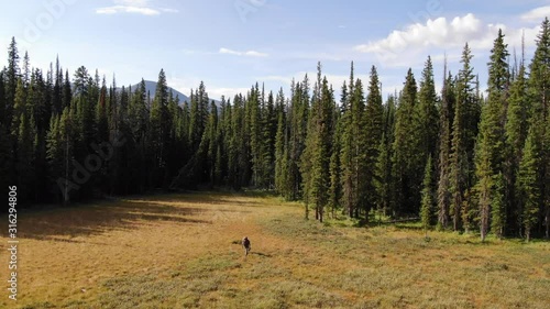 Aerial of Camo Hunter Hiking in Colorado
