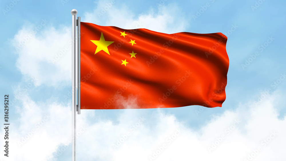Naklejka premium China Flag Waving with Clouds Sky Background