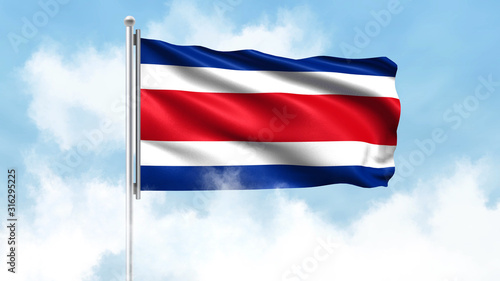Costa Rica Flag Waving with Clouds Sky Background