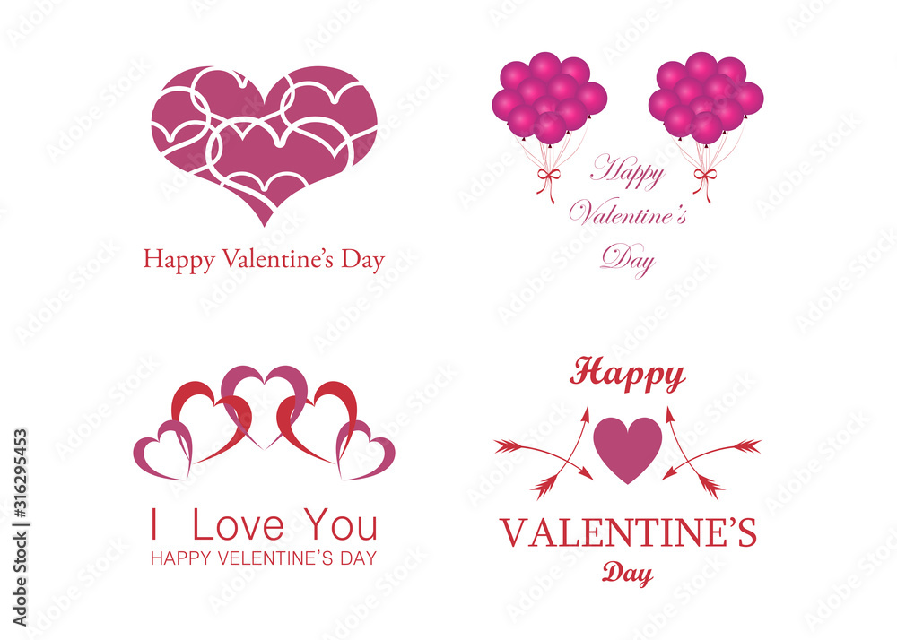 Wedding And Happy Valentine's Day Logo - Isolated On White Background - Vector. Valentine's Day Logo Collection For Love Icon, Heart Design And Wedding Logo. Modern Happy Valentine's Day Text Wedding And Happy Valentine's Day Logo - Isolated On White Background - Vector. Valentine's Day Logo Collection For Love Icon, Heart Design And Wedding Logo. Modern Happy Valentine's Day Text