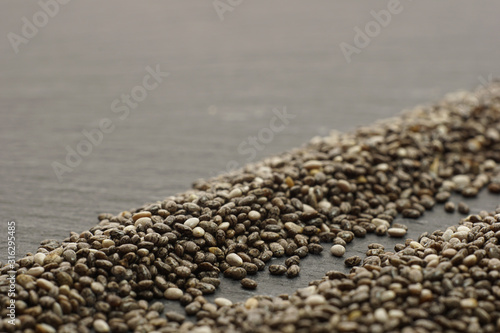 Close up of raw organic chia seeds.
