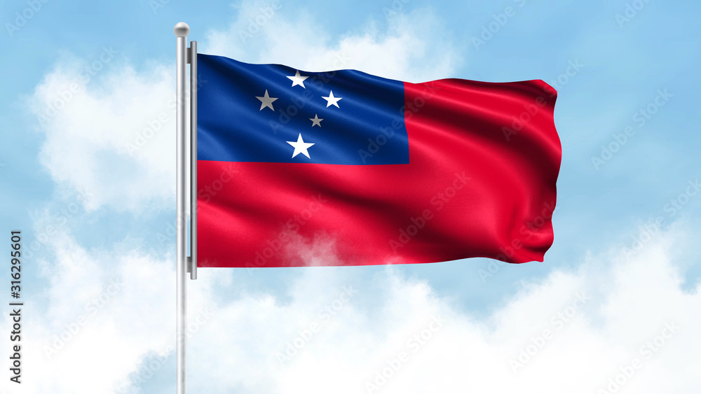 Naklejka premium Samoa Flag Waving with Clouds Sky Background