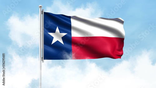 Texas Flag Waving with Clouds Sky Background