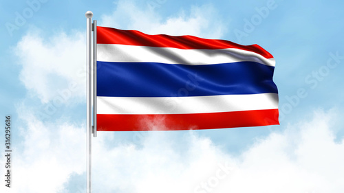 Thailand Flag Waving with Clouds Sky Background