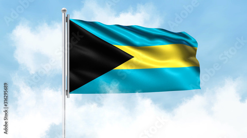 The Bahamas Flag Waving with Clouds Sky Background