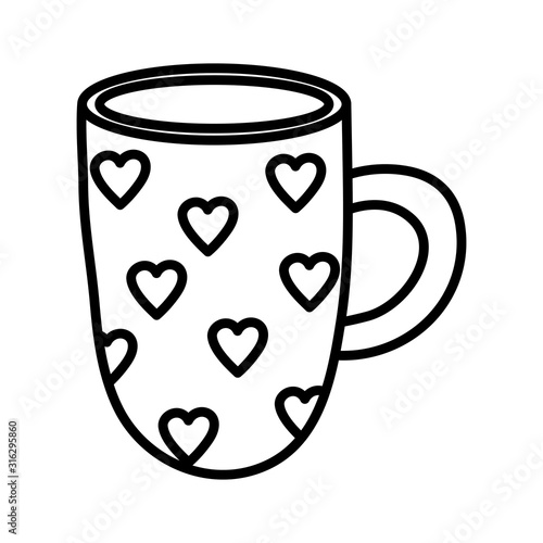 happy valentines day, coffee cup with hearts love decoration thick line