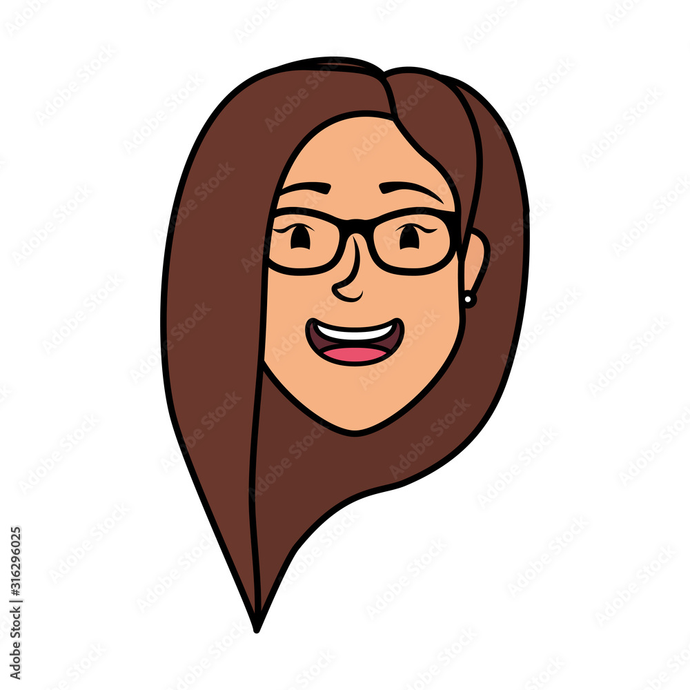 cute young woman head with eyeglasses character cute young woman head with eyeglasses character