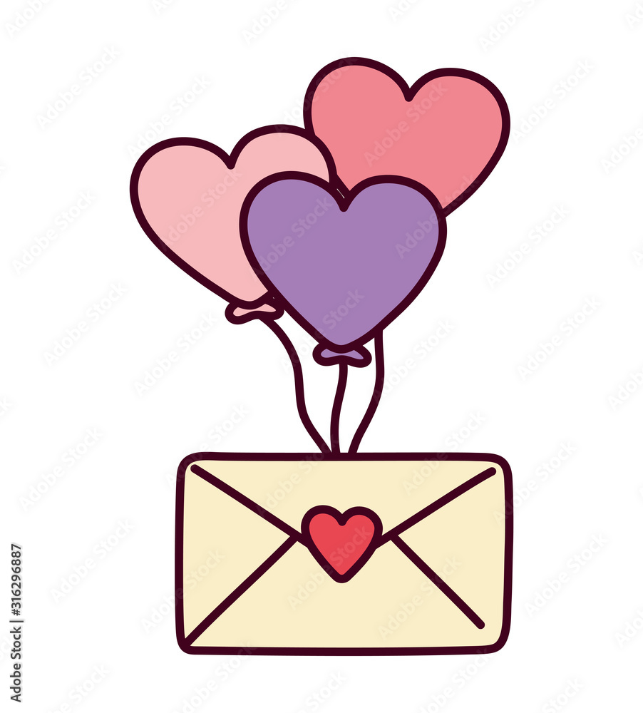 happy valentines day, envelope letter love balloons shaped hearts