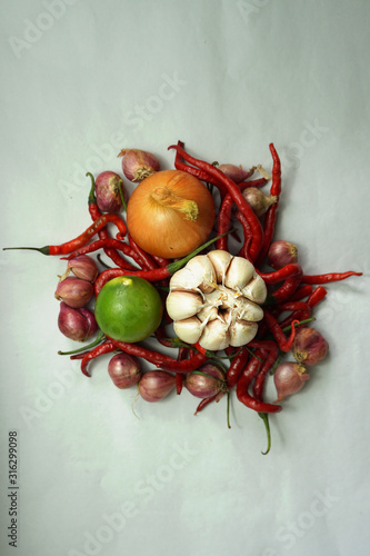 ingredients for Indonesian special chili sauce (portrait))