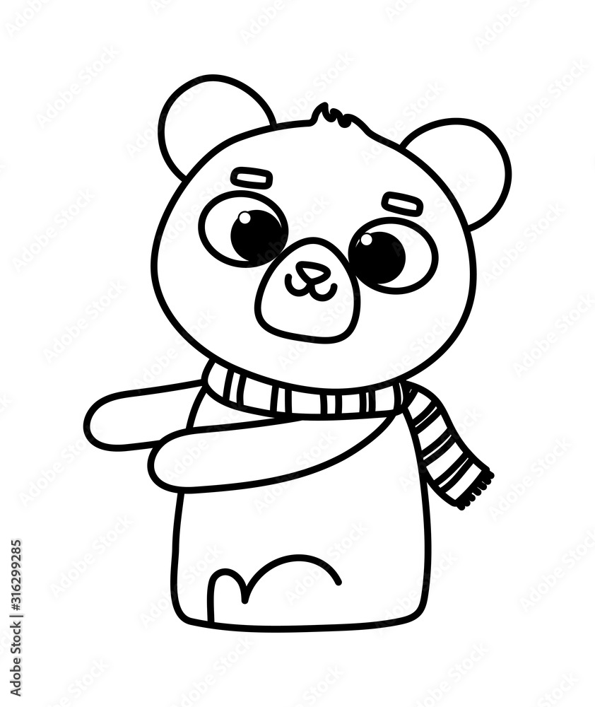 cute animal bear with scarf cartoon character thick line cute animal bear with scarf cartoon character thick line