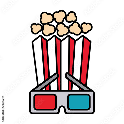 cinema glasses and popcorn isolated icon