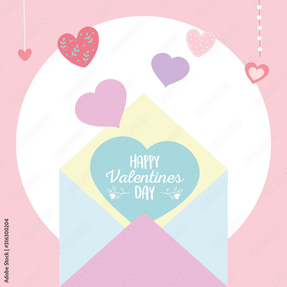 happy valentines day, envelope message with hearts love romantic