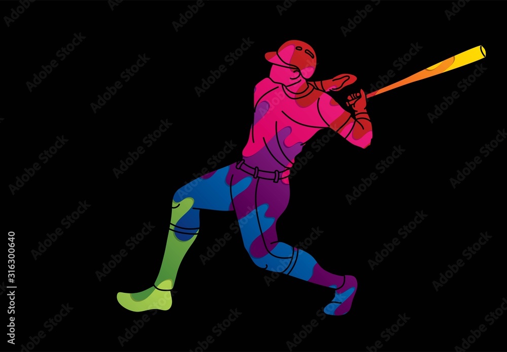 Baseball player action cartoon graphic vector.