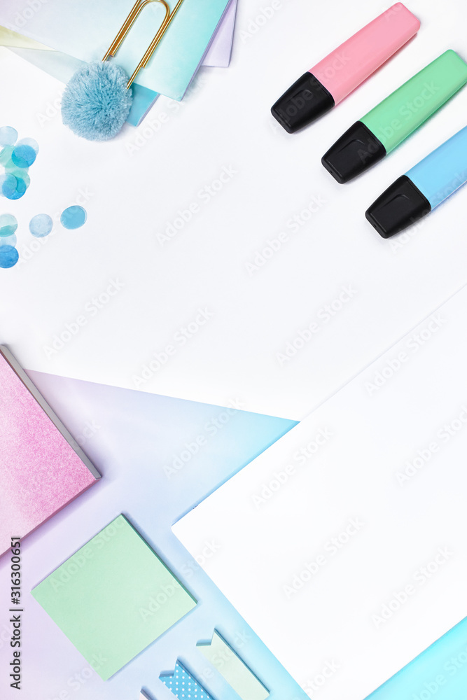 note book planner stationery envelope invitation confetti pencil flatlay pastel colors