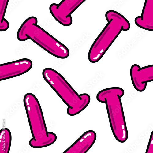 dildo sex toy seamless doodle pattern, vector illustration