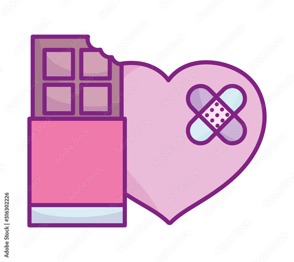 happy valentines day, sweet chocolate bar and sad heart love happy valentines day, sweet chocolate bar and sad heart love