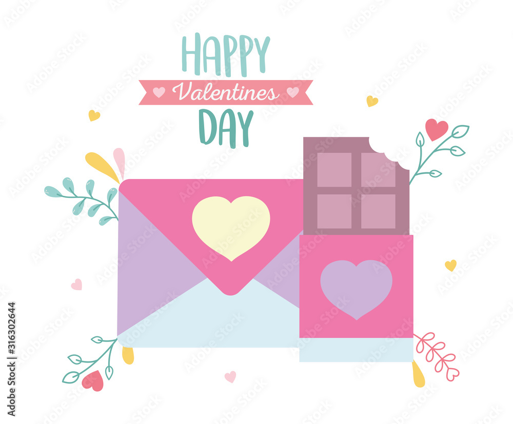 happy valentines day, envelope message chocolate bar foliage decoration happy valentines day, envelope message chocolate bar foliage decoration