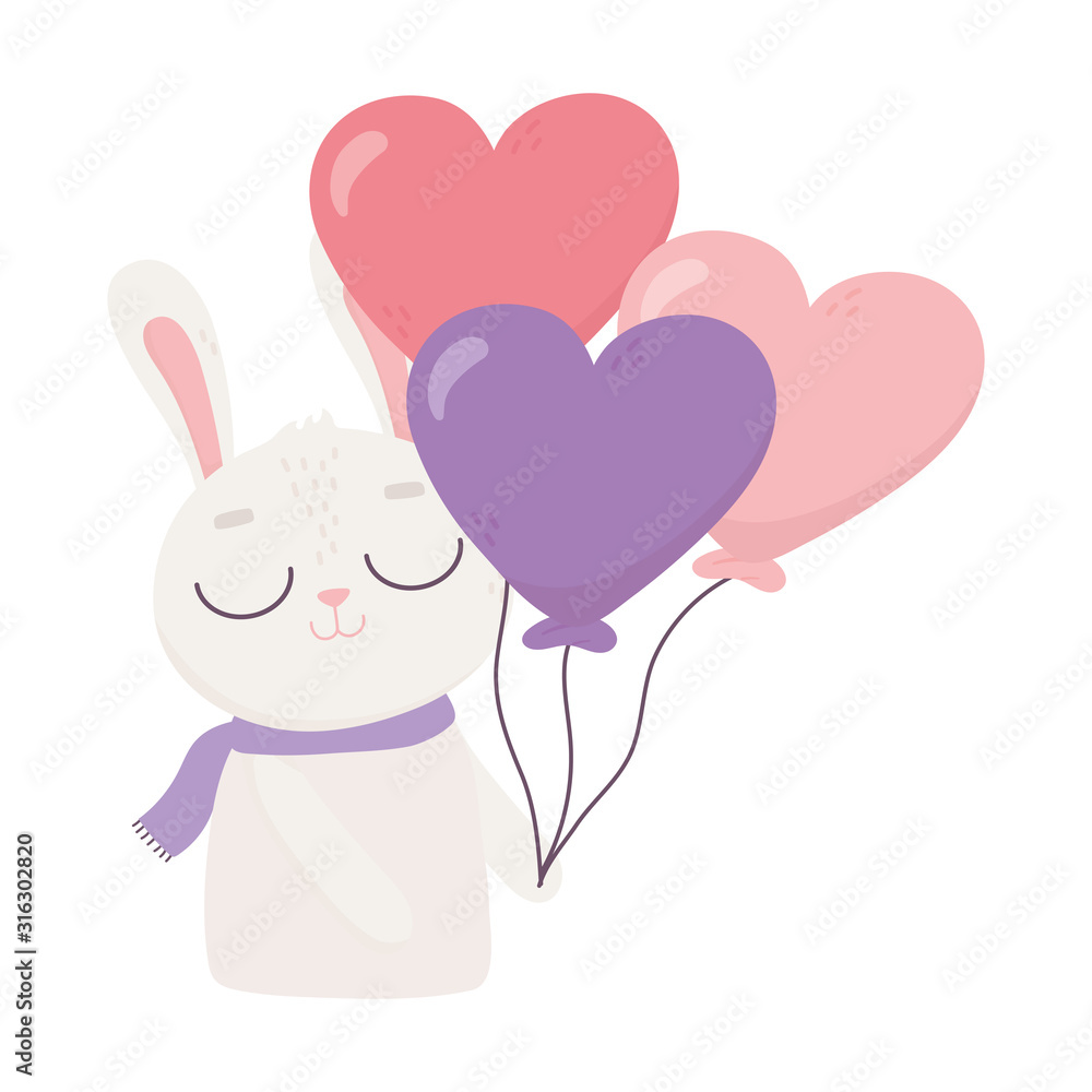 happy valentines day, cute rabbit with balloons shaped hearts love happy valentines day, cute rabbit with balloons shaped hearts love