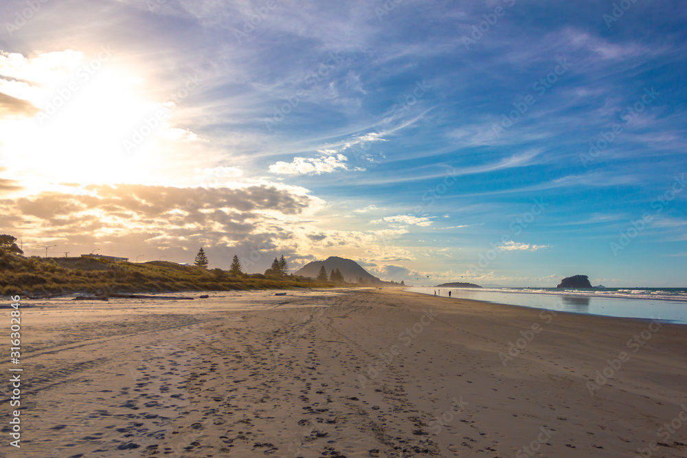 The long beach and Mount Manganui at the end