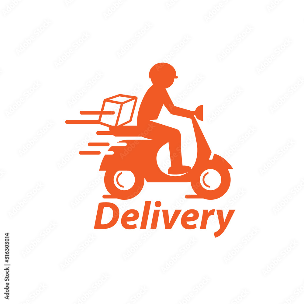 Motorbike & Delivery Man Logo. Icon & Symbol Vector Template. Stock Vector