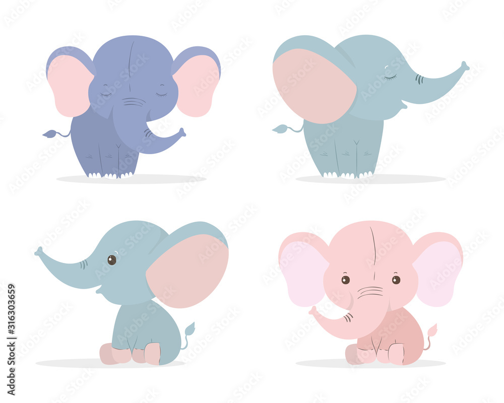 Cute elephants cartoons vector design