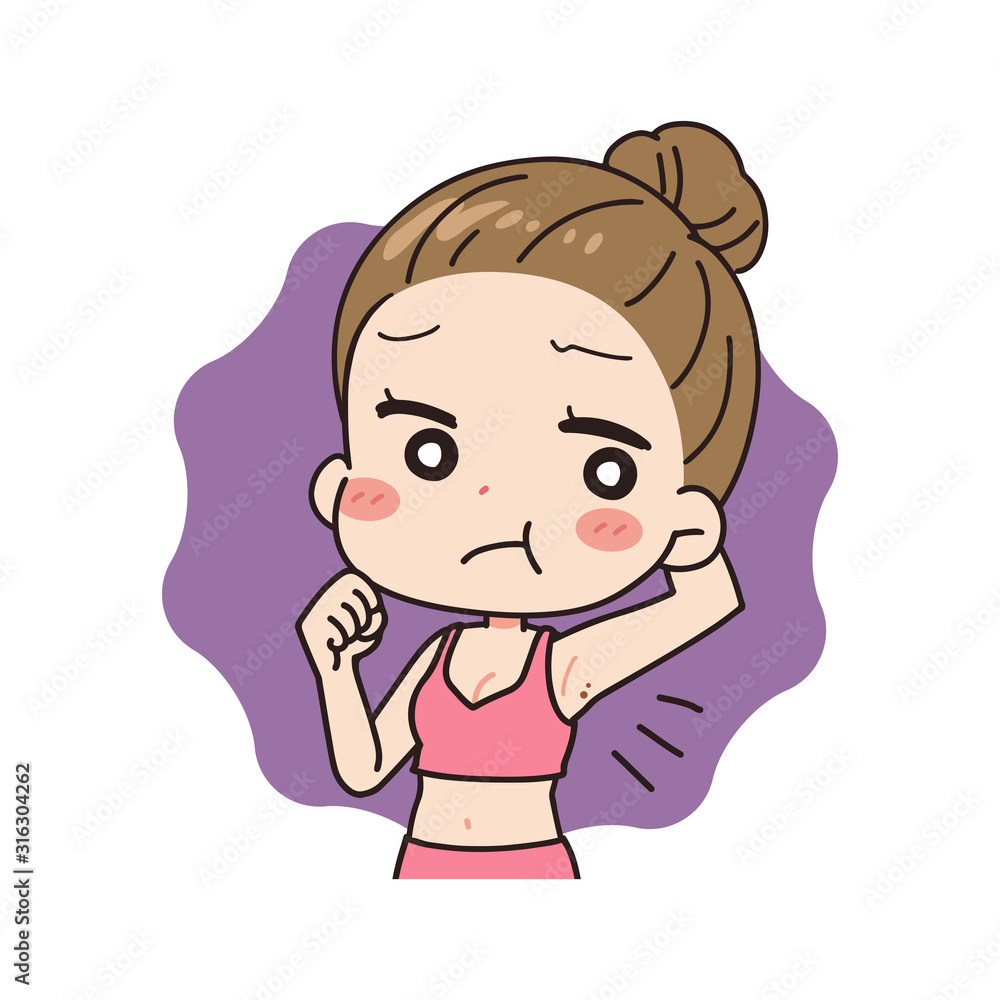 Oblique illustration of woman shocked by wart, upper body. Oblique illustration of woman shocked by wart, upper body.