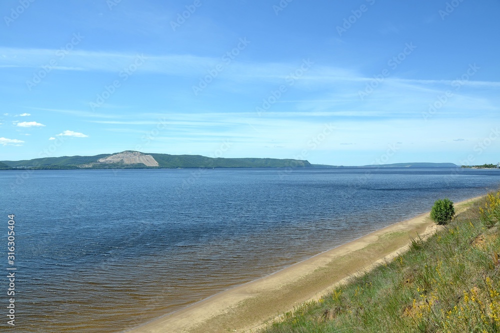 Beautiful view of the Volga expanses from the high Bank of the river