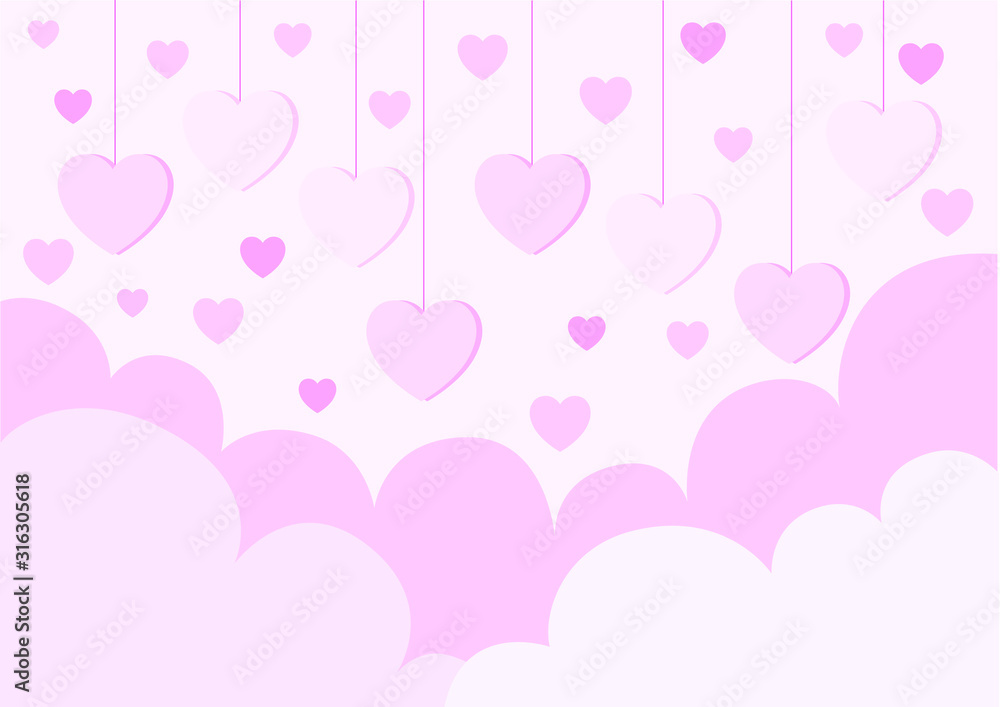 heart pink in the sky on pink background design illustration vector